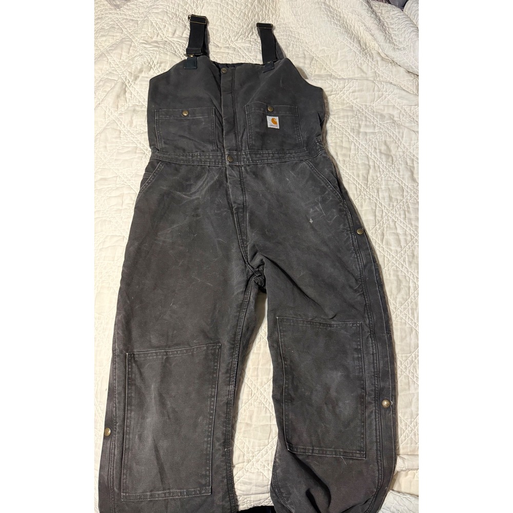 Carhartt Women Black Quilt Lined Duck Bib Overalls WR027 BLK Size 12 x 30